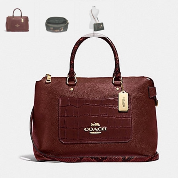 Coach Emma Leather Satchel in Wine/ Gold color - Picture 4 of 8
